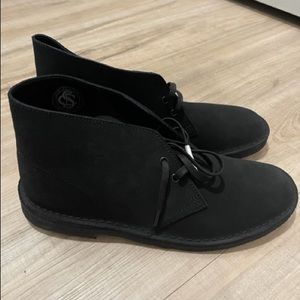 NWT - never worn Clark black suede men’s boots
